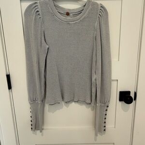 Free People Blue/Gray Waffle Knit Long Sleeve Top